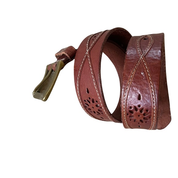 Vintage western style embroidered leather belt in chestnut brown one Size - Picture 10 of 15